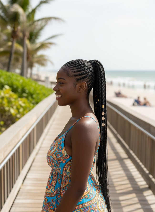 High Ponytail Cornrow Braid
