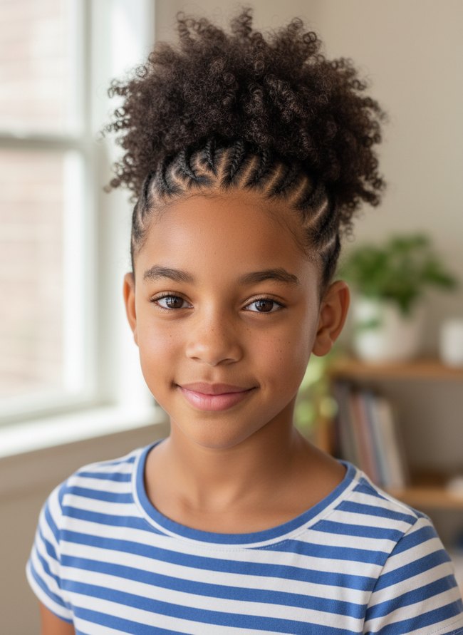 Cornrowed Puff Updo