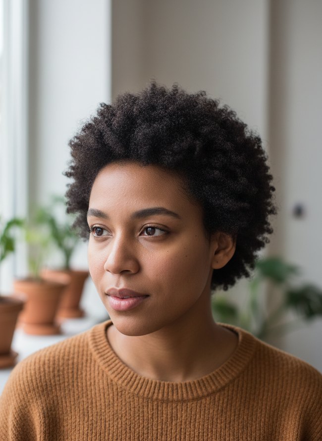 Side Parted Tiny Fro