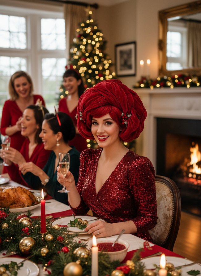 Crimson Velvet Bouffant Style