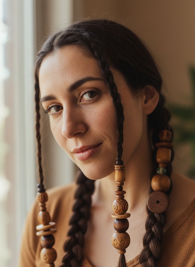 Wooden Bead Hair Slides