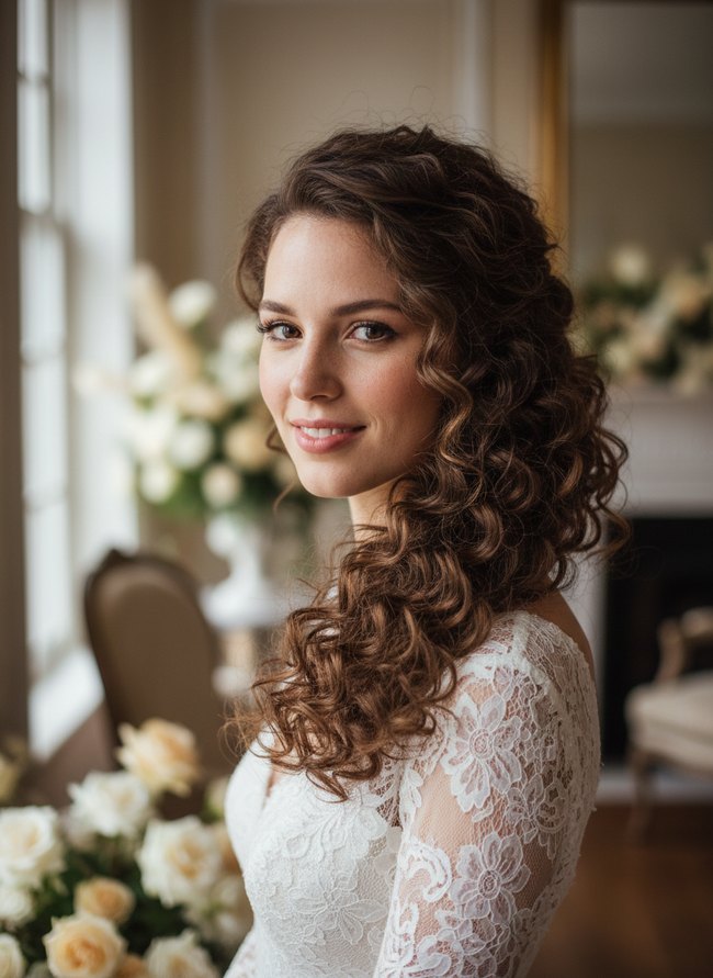 Voluminous Side Swept Curls