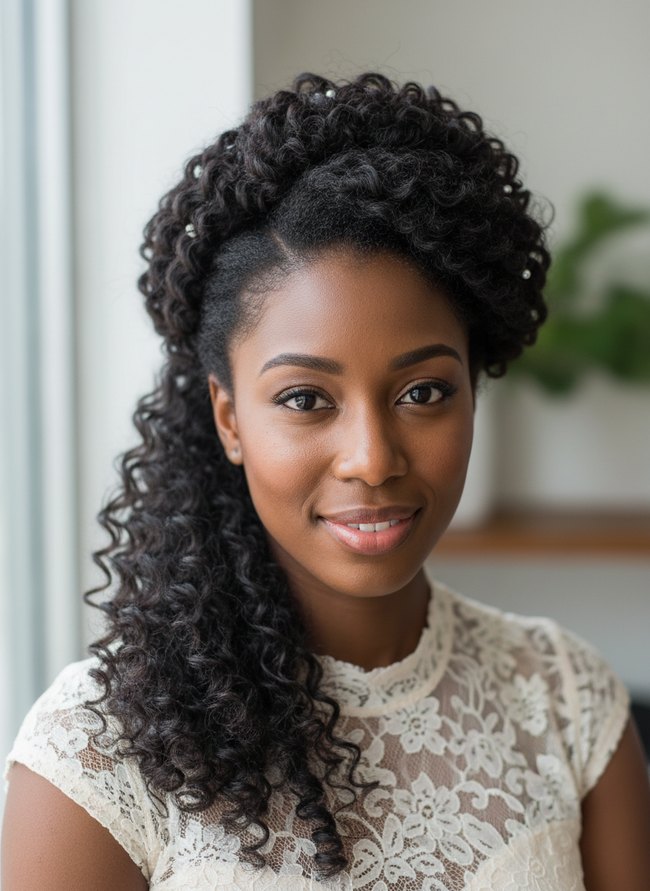 Defined Curl Cascade Updo