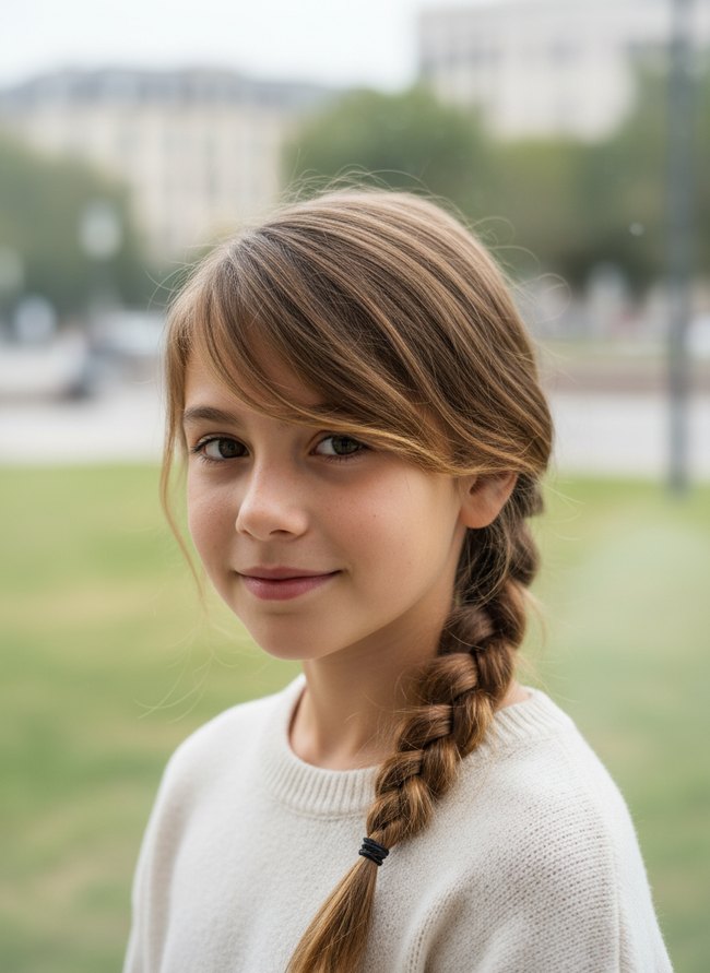 Fishtail Side Swept Fringe