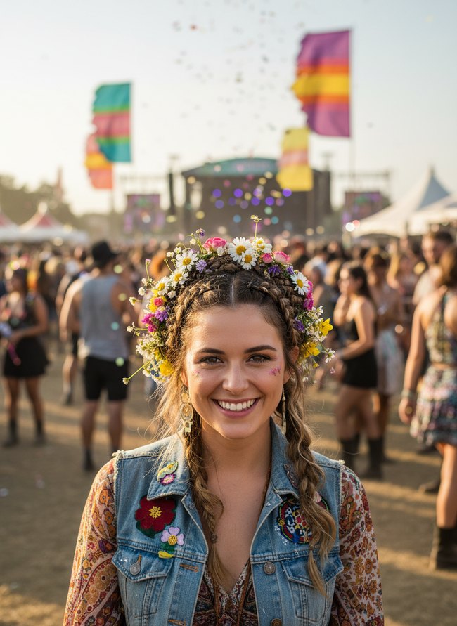 Flower Embellished Halo Braids