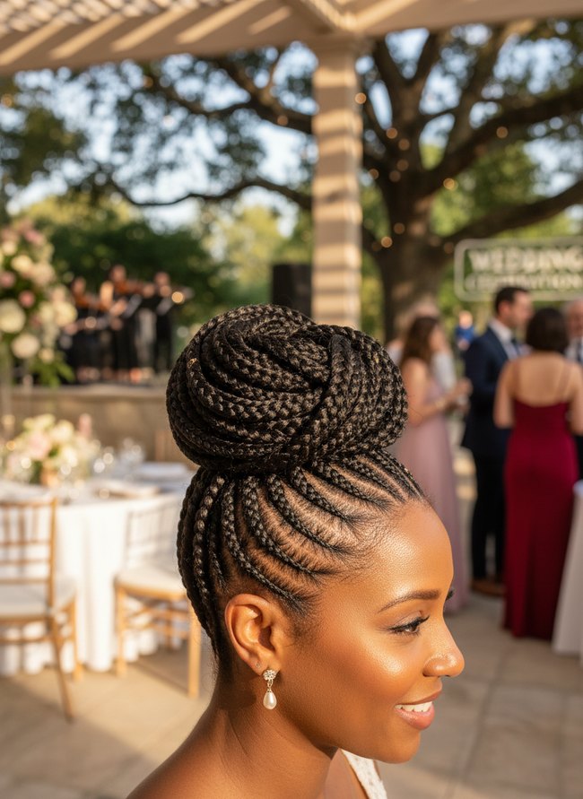 Sleek Spiraled Cornrow Updo