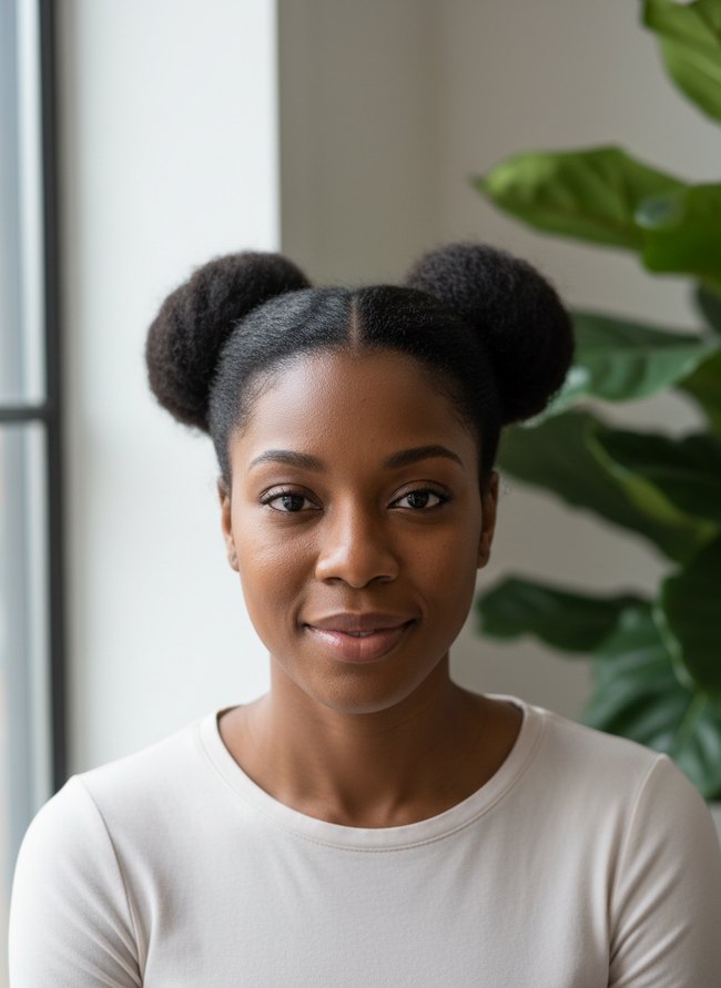 Gel-Slicked Double Bun