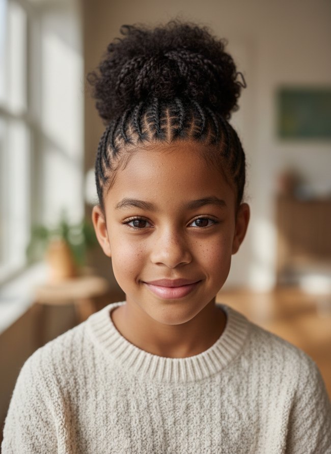 Patterned Cornrow Top Knot