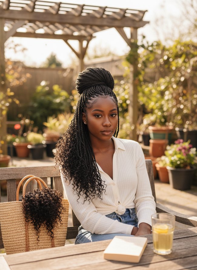 Cornrowed Puff With Curls