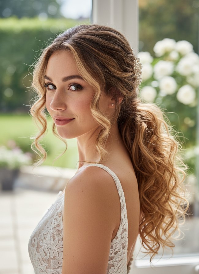 Loose Wavy Bridal Ponytail