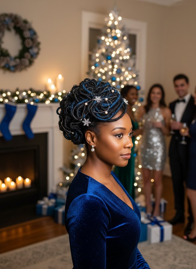 Midnight Shimmer Loc Updo