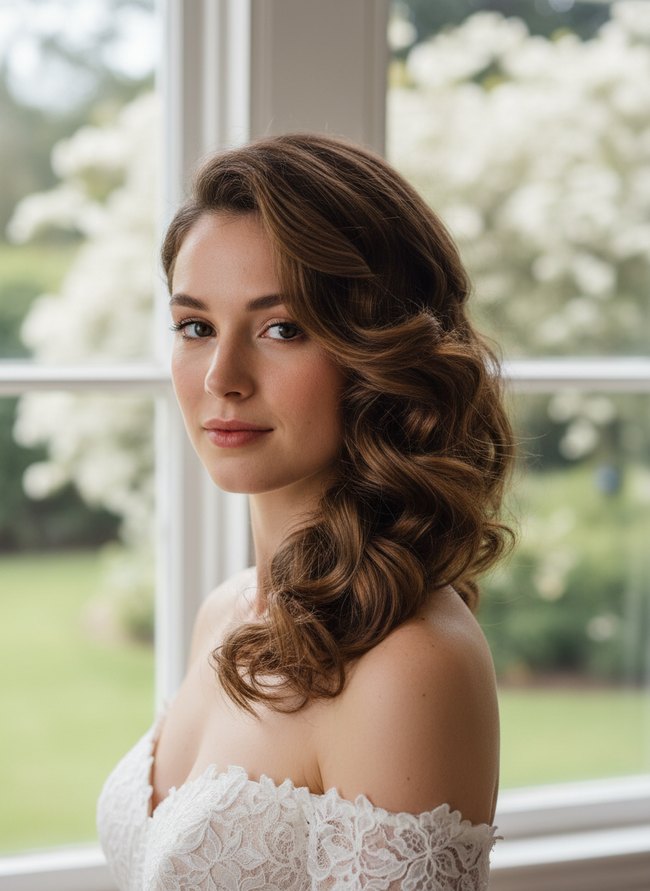 Dramatic Side Swept Curls