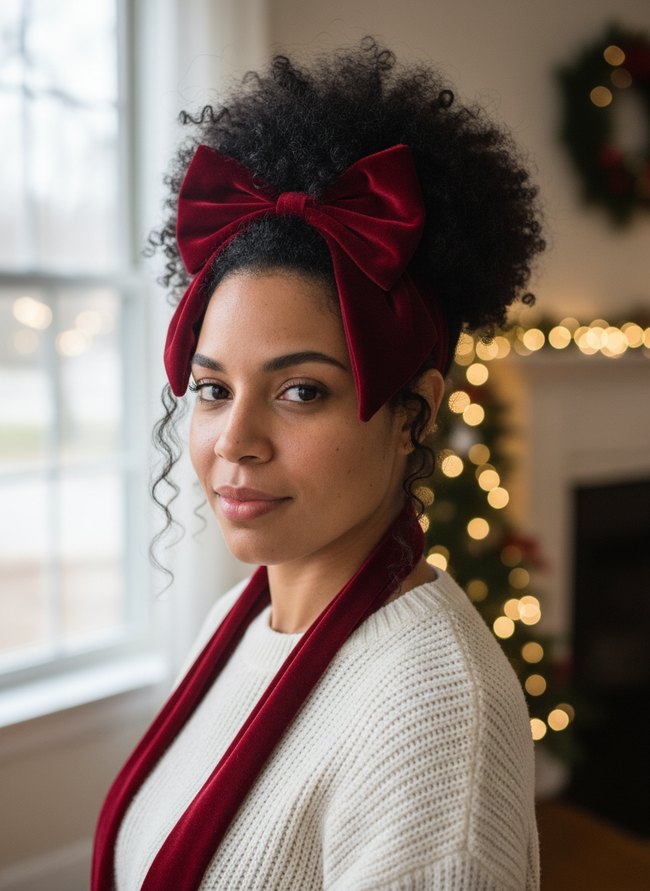 Velvet Bow Puff Adornment