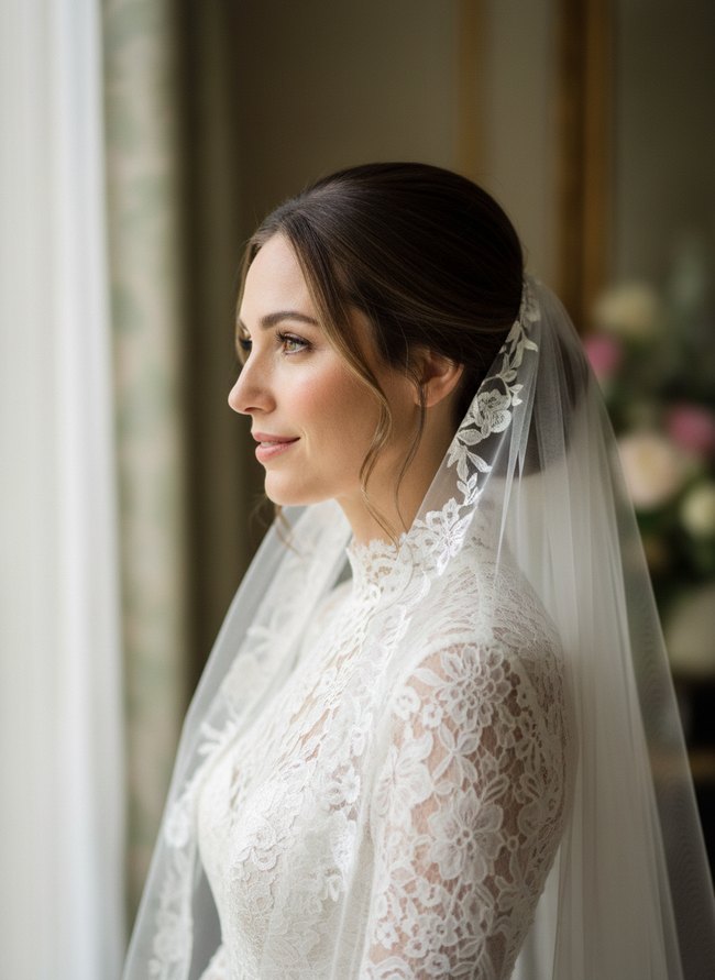 Low Bun Veil Sophistication