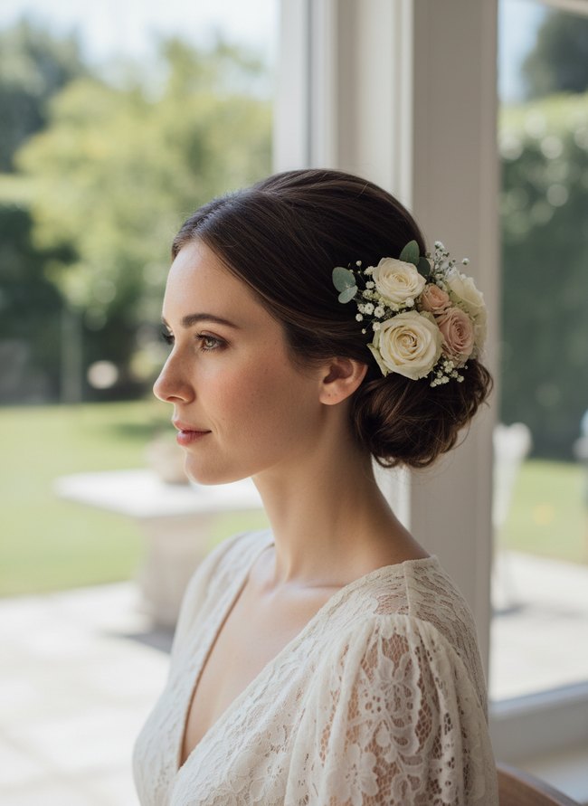 Low Bun Floral Updo