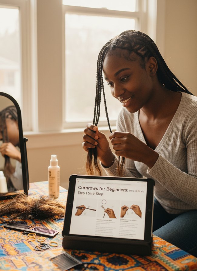 Youthful Half-Up Cornrows