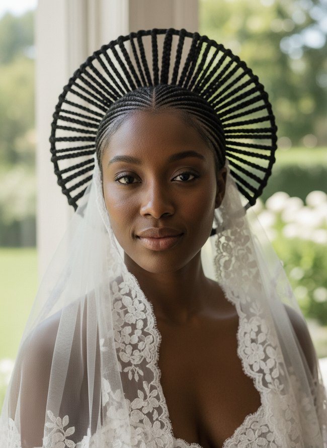 Cornrow Halo Veil Look