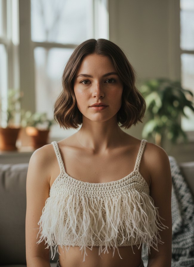 Feathered Crochet Crop