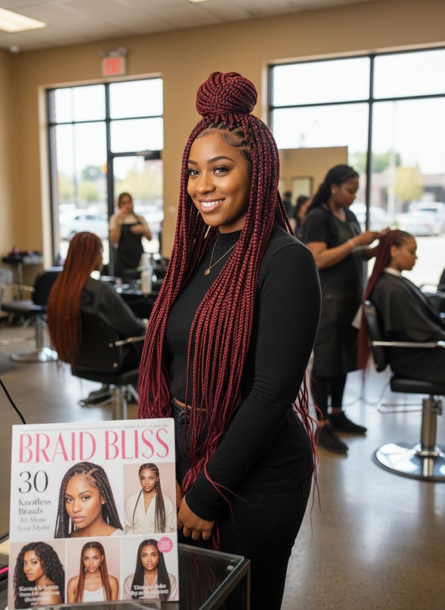 Burgundy Knotless Braids