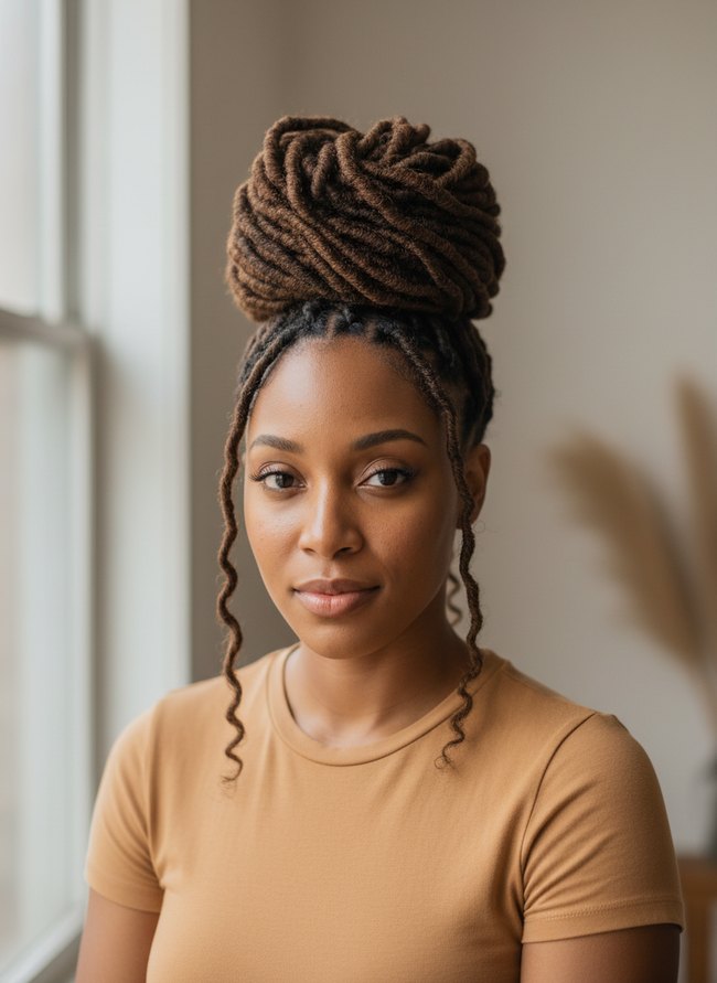 High Bun Faux Locs