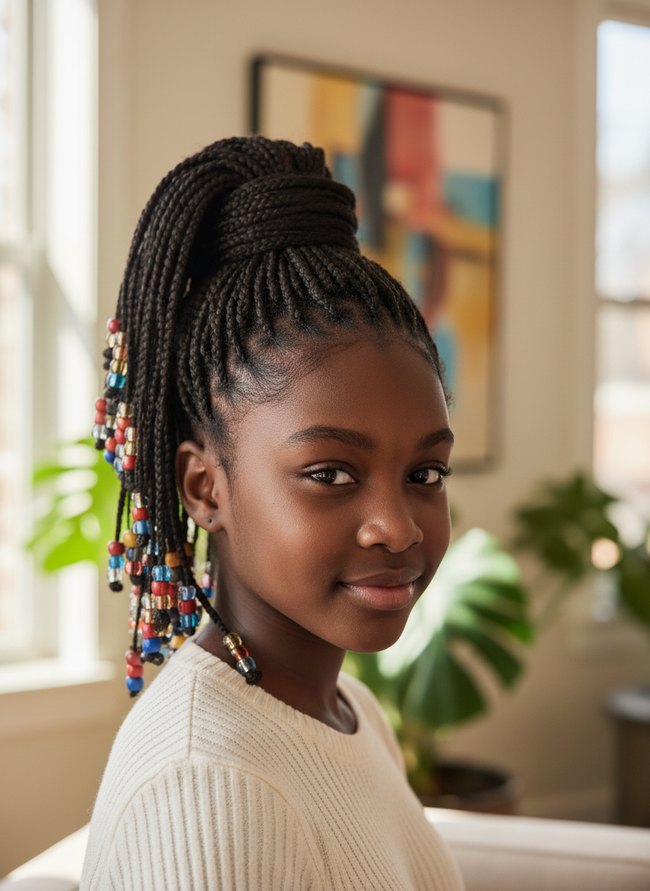 Beaded Cornrow High Tail