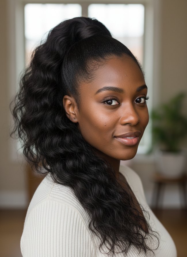 Voluminous Wavy High Pony