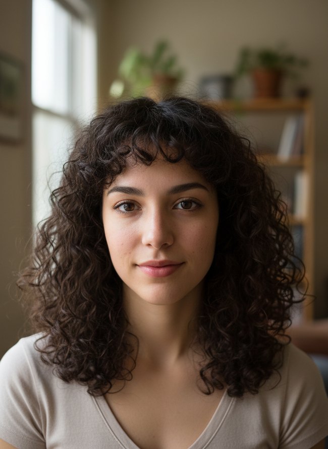 Curly Bangs Look