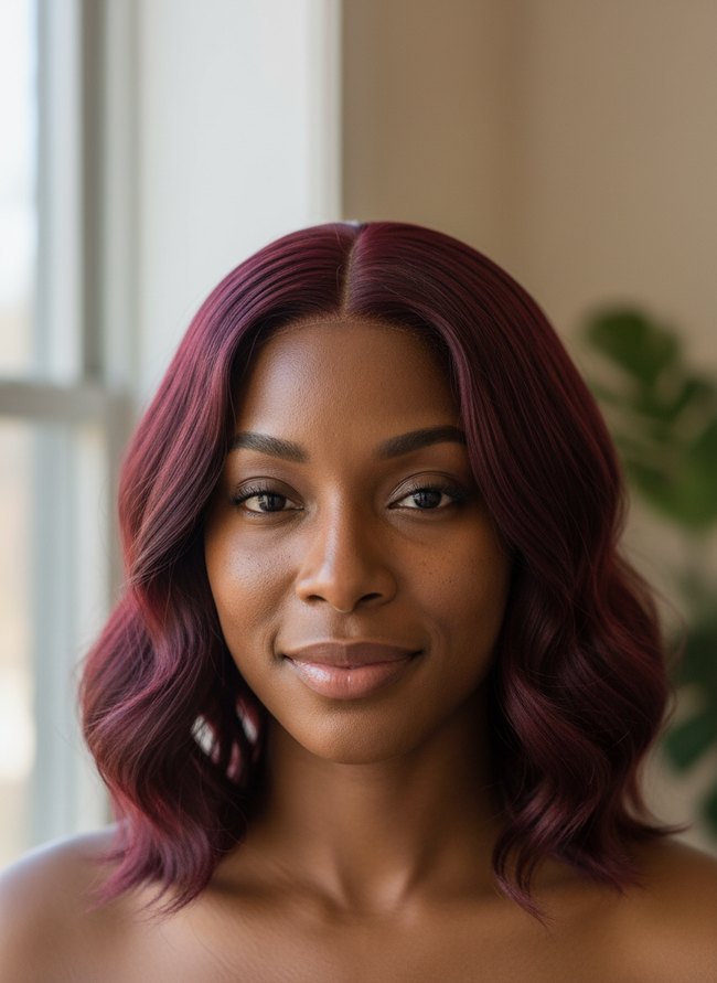 Burgundy Wavy Bob