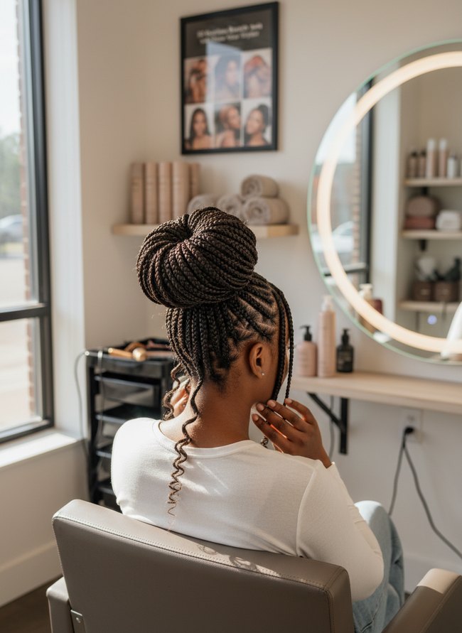 High Bun Knotless Braids